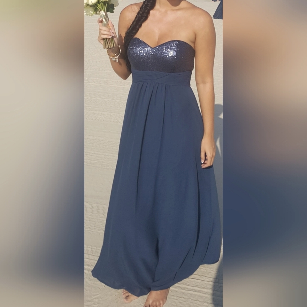 Christina Wu Navy Gown with Sequins! Worn Once Size 8